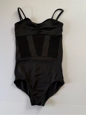 Rosa Maria Brazil - Black Mesh-Panel leotard with Adjustable Straps